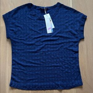 Casual Navy Blue Women's Short Sleeve Top